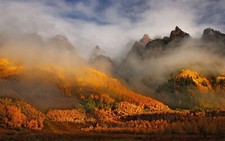 Landscape fall forest mountains nature mist colorado Custom Gaming Mat Desk