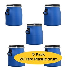 Storage Tank Open Top Blue Plastic Barrel Shipping Container 20 Litre Drums x 5