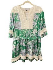 SALE NEW TUCKERNUCK Pippa Fringe Green Blue Floral Eyelet Dress Size Medium
