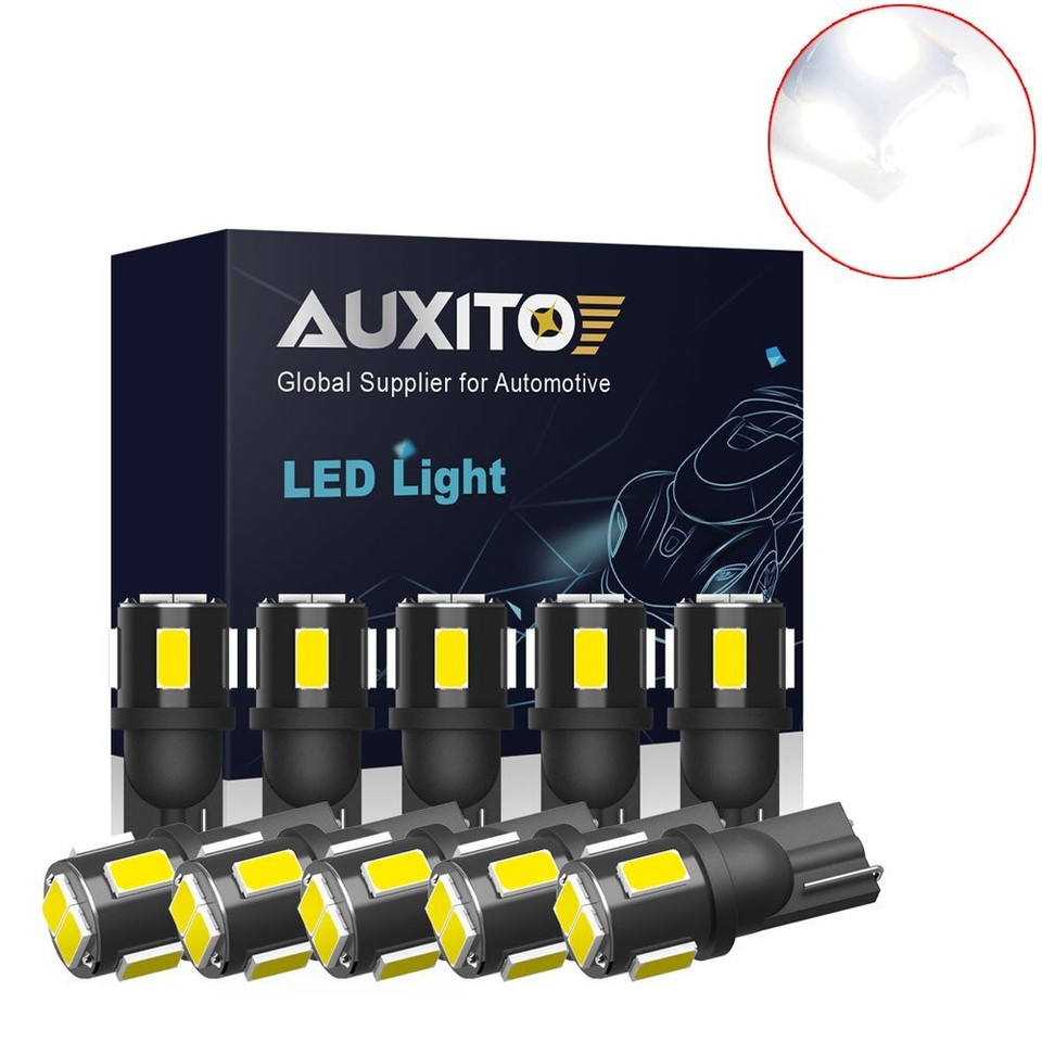 AUXITO T10 W5W 194 LED Bulbs – 10-Pack Pure White For Dash, Gauge, License Plate Lights