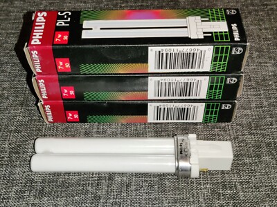 Lot of 3 Philips PL-S 7w / 50 Fluorescent 2 Pin GX23 Base Lamp Bulbs NIP