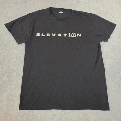 Elevation Men T-Shirt Large Black Cotton Graphic Tee Compass Minimalist Gorpcore