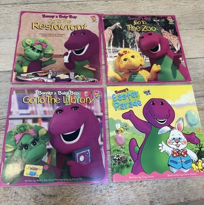 Barney Book LOT 4 Go to the Zoo, Library, Restaurant, Easter Mark