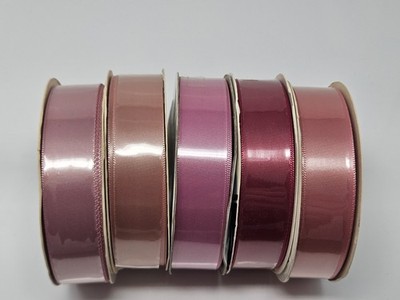 Lot of 5 Rolls Offray Pink Rose Single Face Satin Craft Ribbon 7/8