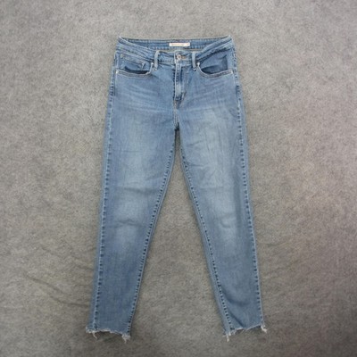 Levis 721 High Rise Skinny Jeans Womens 27 Blue Distressed Raw Hem Denim Stretch