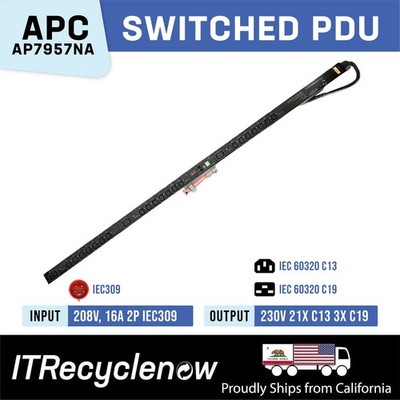 5 Pin IEC-309 Switched 21x C13 3x C19 3Ph 230V 11kW APC AP7957NA PDU Zero-U 16A