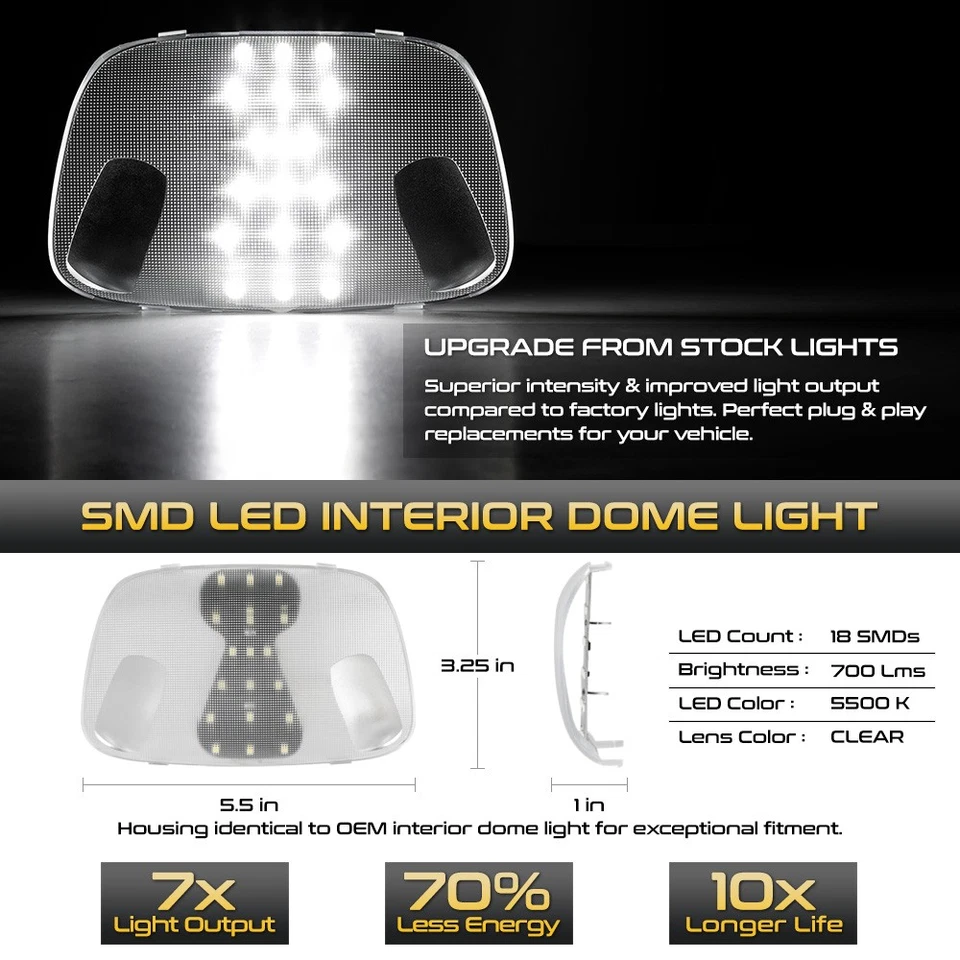 Full LED Overhead Dome Reading Light+Lamp Cover For 99-07 F250 F350 F450 F550 Foto 2 de 4