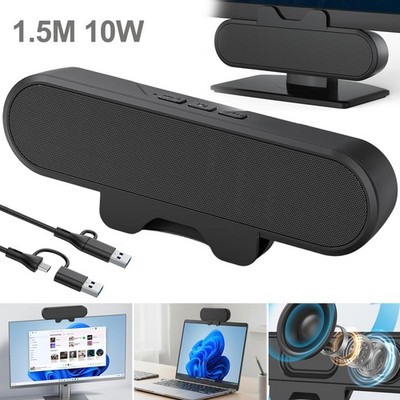 PC Lautsprecher, USB Monitor Lautsprecher mit Clip-On, 10W mit HD Stereo Sound
