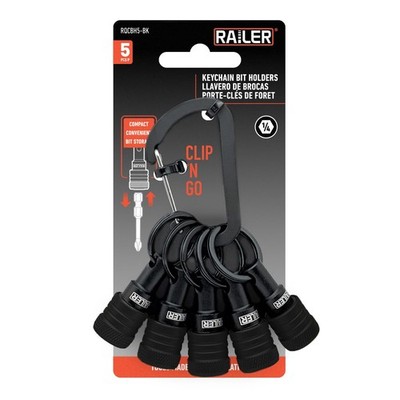Railer Bit Holder Keychain 5pc - 1/4 inch Hex Shank Holders 5-pack, Black 