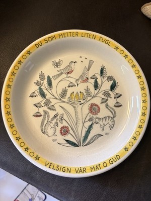 Stavangerflint Norway Blessing Plate Tree Of Life Folk Art Cat Bird Squirrel Vtg