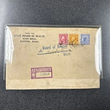 Vintage 1910s Registered Cover State Board Of Health Boston To Belchertown, MA