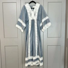 Vintage Tumbleweeds Arizona Chambray & Lace Prairie Style Maxi Dress Bohemian