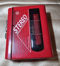 Vintage GE Red Stereo Headset Cassette Player Model 3-5460B Tested Retro Walkman