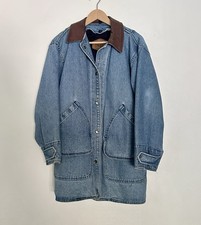 Vintage Woolrich Aztec Flannel-Lined Denim Barn Chore Coat Mens S Made in USA