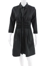 Elie Tahari Womens Button Down Long Sleeves A Line Dress Black Cotton Size 4