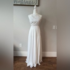 NWT Lulu's Eternally Loved White Embellished Chiffon Maxi Dress Size XS J