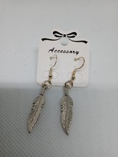 Silver Feather Style Pierced Earrings