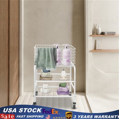 Rolling Wire Laundry Cart Wire Laundry Basket with 4 Wheels For Garment Bathroom