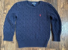 Polo Ralph Lauren Boys Cable Knit Sweater Navy Blue Classic Pony Logo Size 5