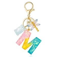 SELOVO Cute Initial letter Name Keychains for Women Girl Dragonfly Pink Yello...