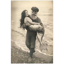 Vintage Fisherman with Mermaid Poster