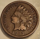 1887 1C Indian Head Penny Cent! Good Condition!