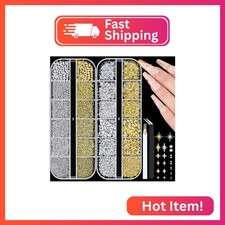 2640Pcs 3D Star Nail Charms, Gold & Silver Multi-Shapes Metallic Nail Art Gems a
