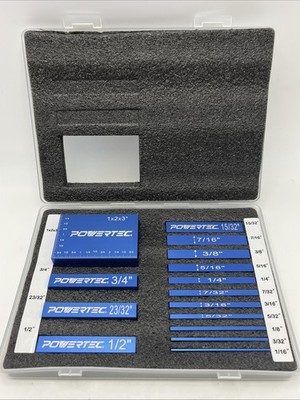 Powertec Setup Blocks 15 Piece Router Table Saw Precision Gauge Blocks Set Case