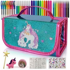 Unicorn Pencil Case Kids Art Set With Fruit Scented Markers, Unicorn Gifts Fo...