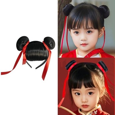 Stylish Ne Zha Hairbands Cute Headbands Cosplay Costume Black Buns Headpiece