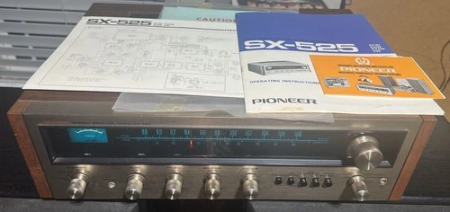 Vintage Pioneer Stereo Receiver Model #SX-525, Wood Cabinet W/Manual-Tested-EUC