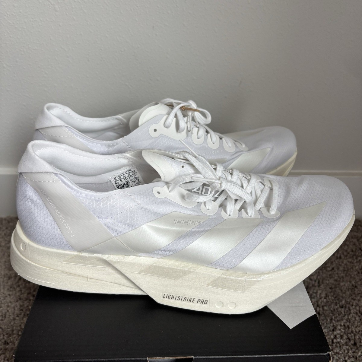 Adidas Zero Adios Pro 4 Cloud White JR6366 Size 9.5 New Authentic