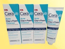 CERAVE ACNE CLAY TO FOAM CLEANSER 4 OZ EXP: 2027 BOXED LOT OF 3
