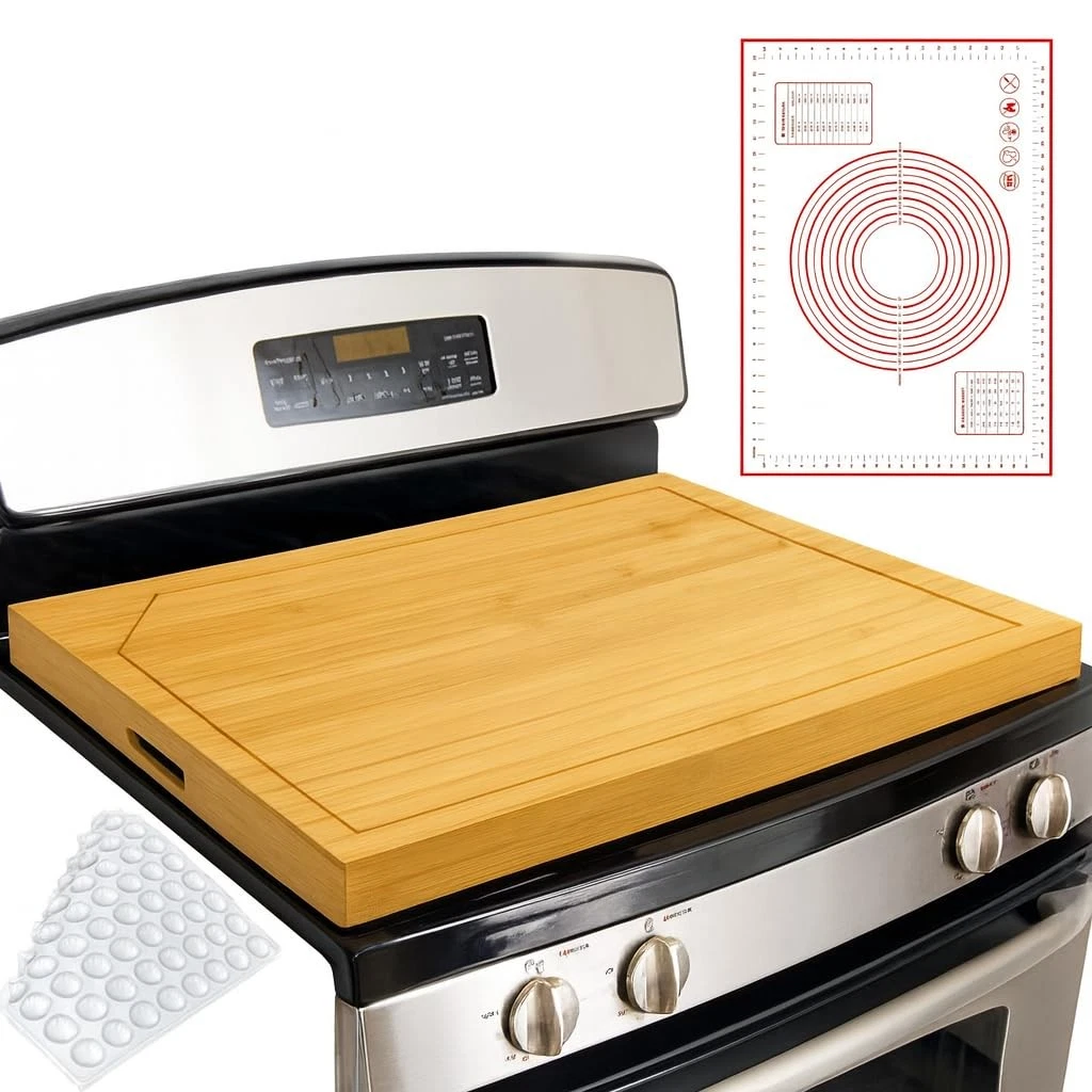 KATKLIU Bamboo Chopping Board Large 75x55cm with Handles - Reversible Cooker Cover and...