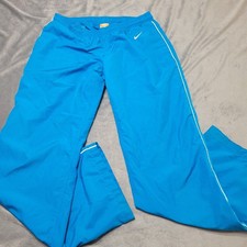 Vtg Nike Wind Pant Women Medium Straight Zip Leg Blue Comfort Stretch Drawstring