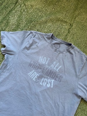 Life Is Good Shirt Mens XL Blue Not All Who Wander Are Lost T Shirt Flaws