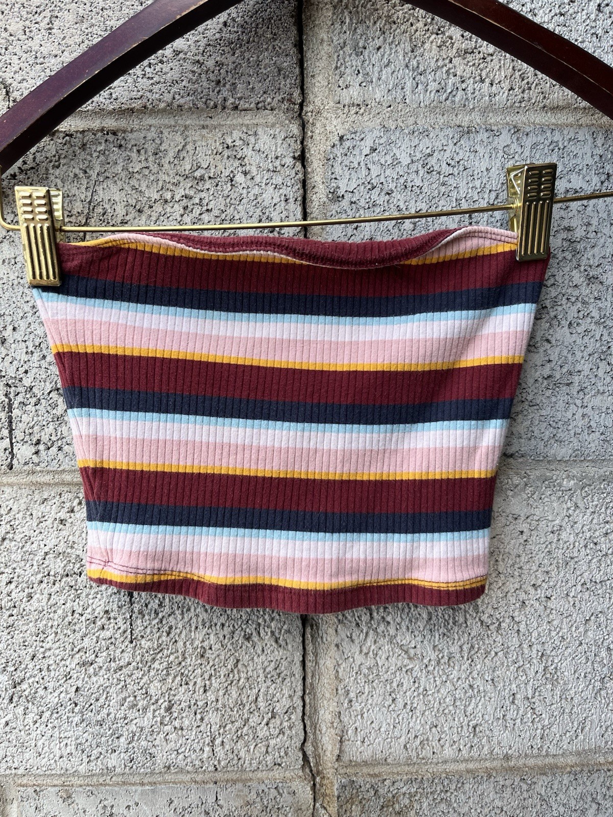 Hollister Tube Top XS Womens Multi Color Striped Ribbed Knit Strapless Crop