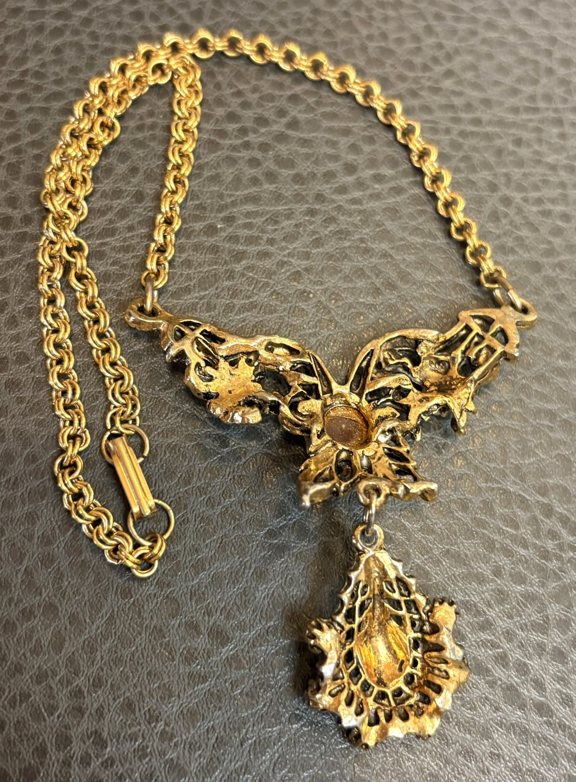 Vintage Victorian Revival Faux Carnelian Cabochon Faux Pearl Festoon Necklace