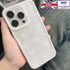 White Bow Clear Phone Case For iPhone 16 15 14 13 12 11 Pro Max Shockproof Cover