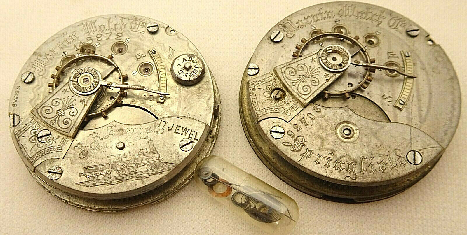 2 Antique Pocket Watch Movements Marvin 18S Parts Swiss 