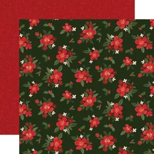 2 Sheets Carta Bella Paper HELLO CHRISTMAS 12x12 Cardstock - Poinsettia Floral
