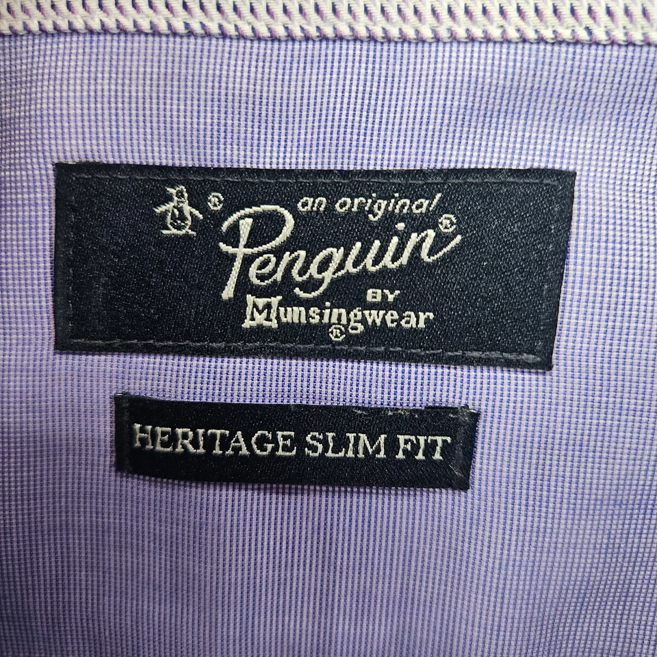 Camisa de vestir Penguin para hombre talla 16,5 34/35 púrpura blanco texturizado Heritage calce ajustado Foto 2 de 4