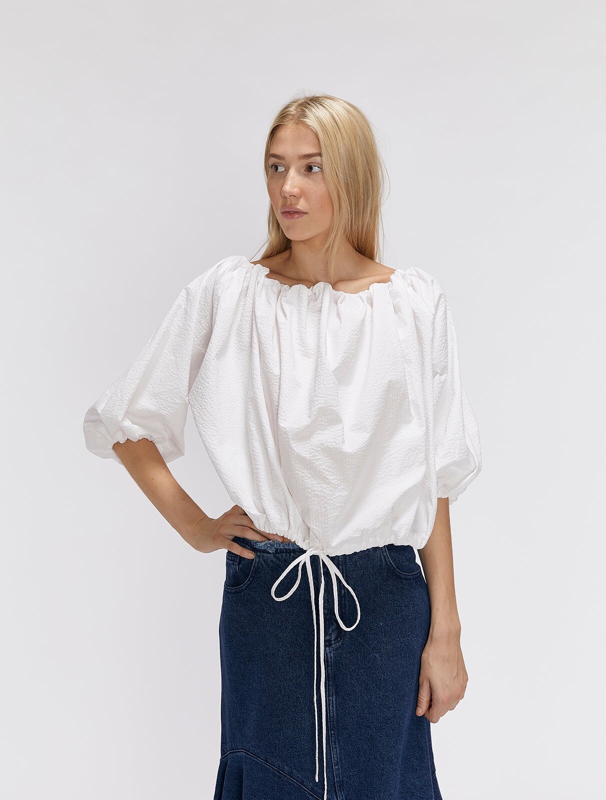 MARQUES ALMEIDA Fuera del Hombro Manga Abullonada Popelina Crop Top Blanco Co...