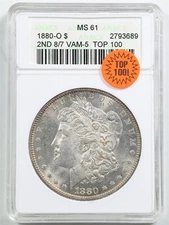 1880-O 2nd 8/7 $1 Morgan Silver Dollar MS61 ANACS 2793689 VAM-5 TOP100 "Soapbox"