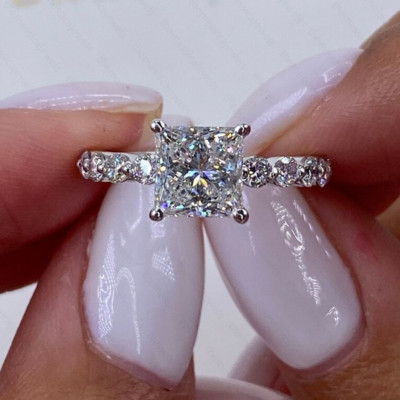 2.10Ctw Princess Moissanite Half Eternity Engagement Ring 14K White Gold Plated