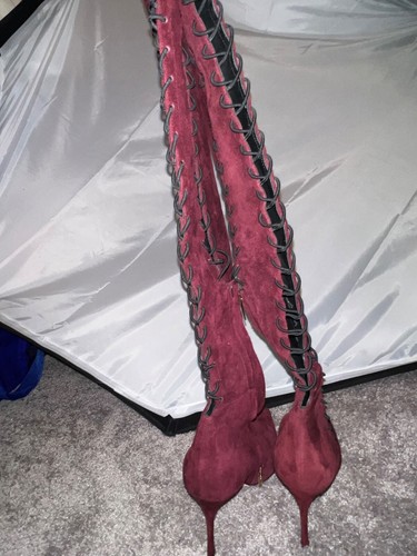 Sale- iconic pull on corset suede over the knee sergio rossi boots burgandy - Picture 9 of 15