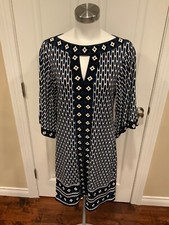 Michael Kors Black, Blue & White Patterned Sheath Dress , Size S