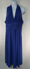 Women's Fit Flare Sleeveless BLUE V-NECK DRESS SIZE-M
