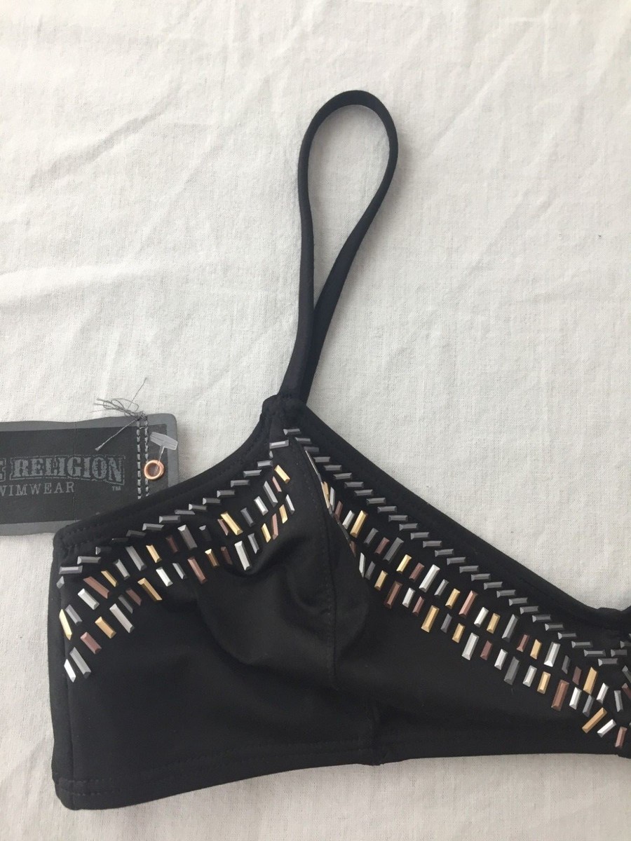 True Religion Swimwear Bikini Top Black w/Silver & Bronze Tone