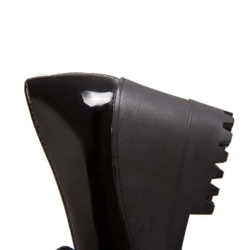 Женщин лакированная кожа без шнуровки на танкетке каблуки платформе туфли вечеринки мокасины бант насосы - Изображение 4 из 4